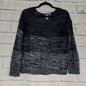 Anthroplogie Quinn Blue Gray Ombre Open Knit Long-Sleeved Sweater Size Small